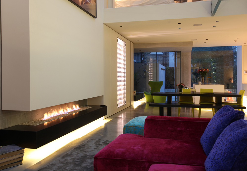 contemporary floating fireplace effect