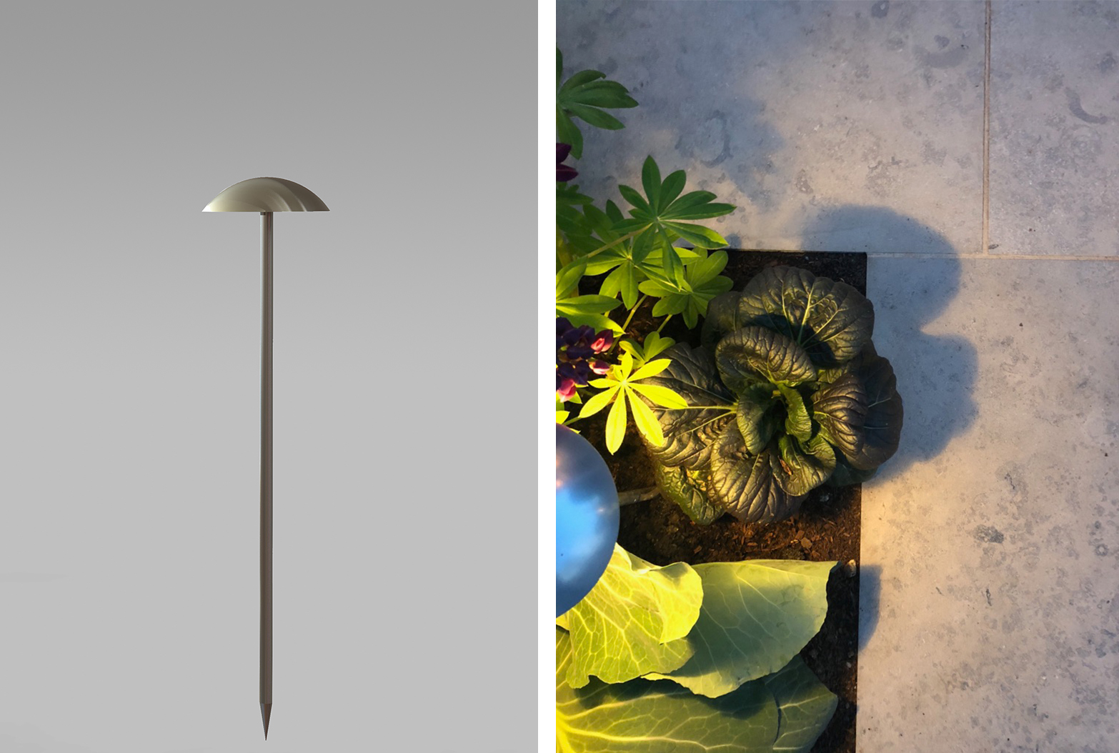 Portobello mushroom light insitu and product image Chelsea Flower show