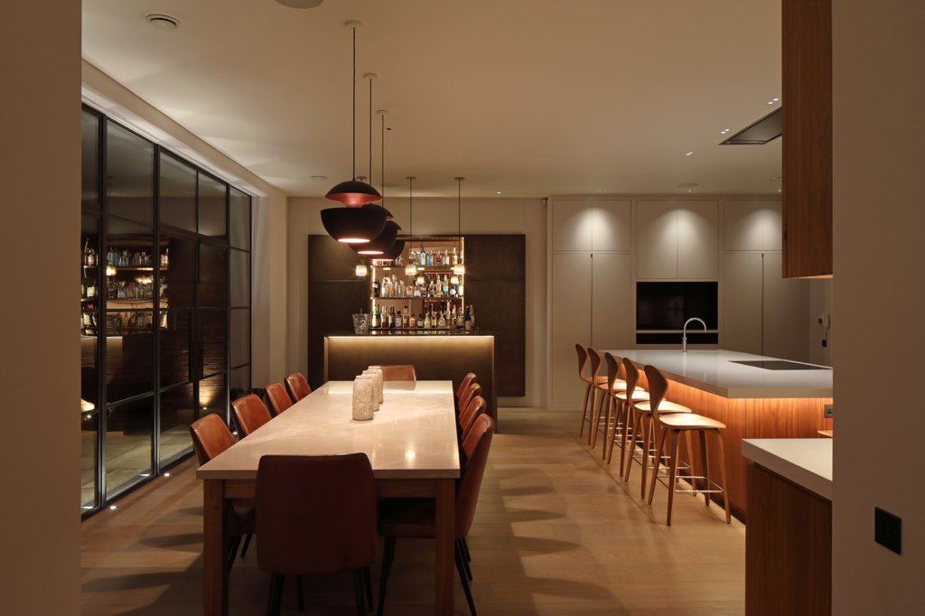 luxury lighting in open plan kitchen diner