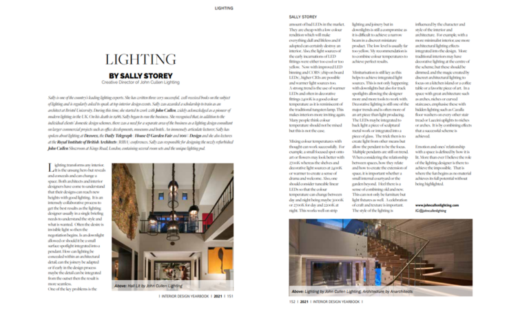 Interior Design yearbook 2021 Sally Storey Article about Lighting 