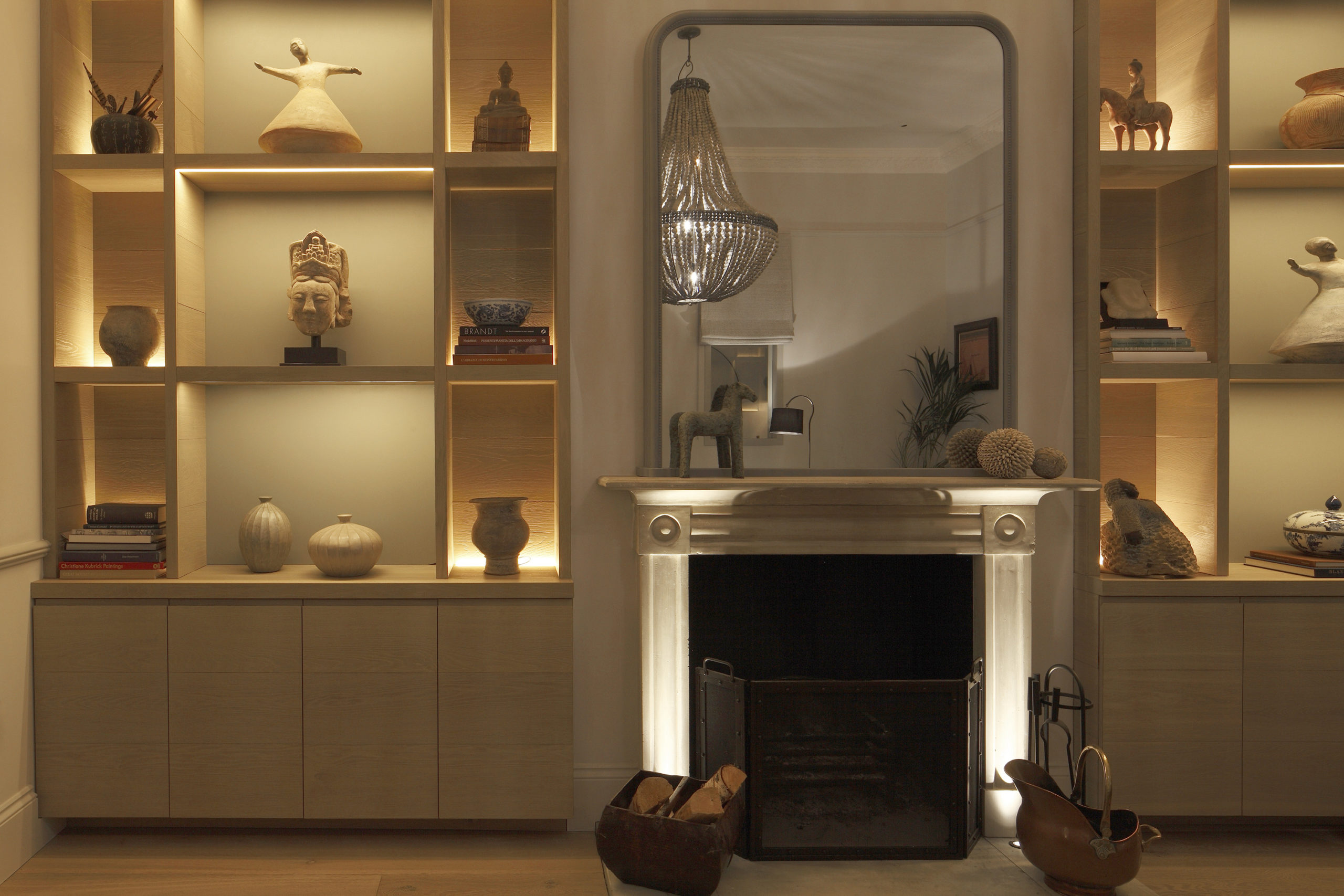 Shelving showing different techniques of lighting