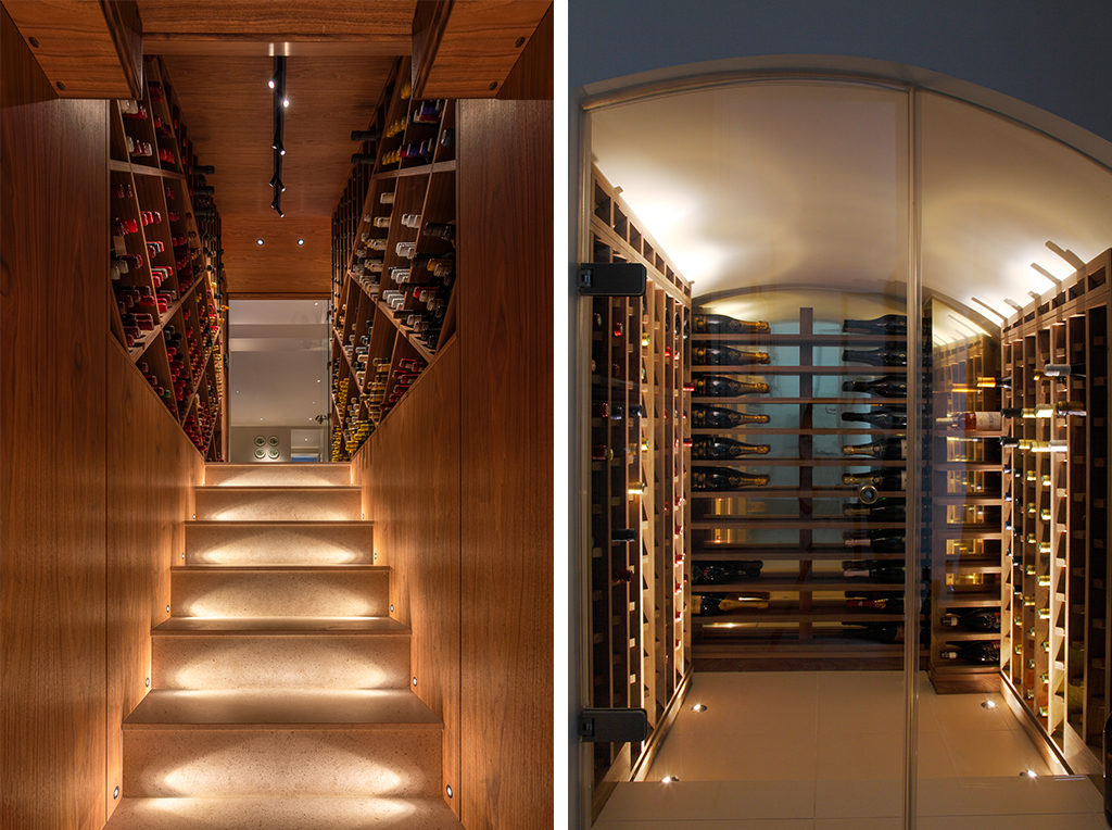 uplighting in a wine cellar