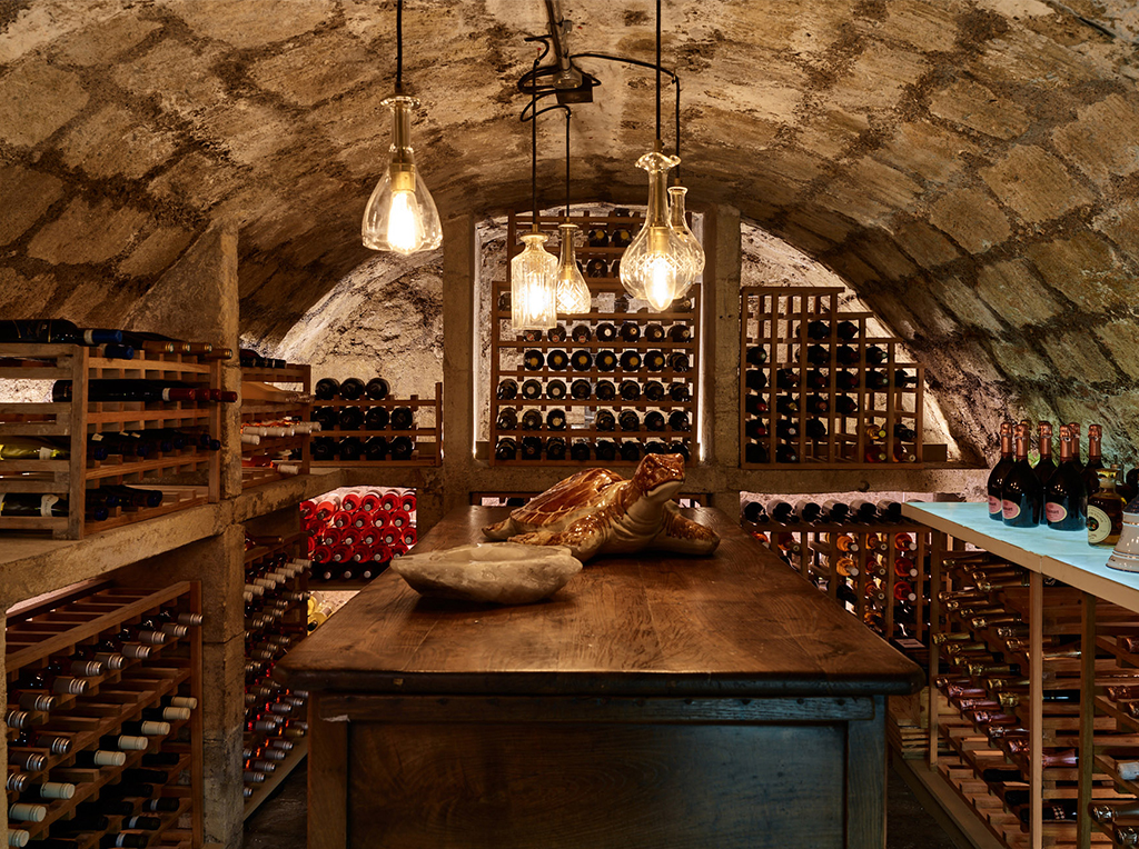 Decorative lighting in a wine cellar