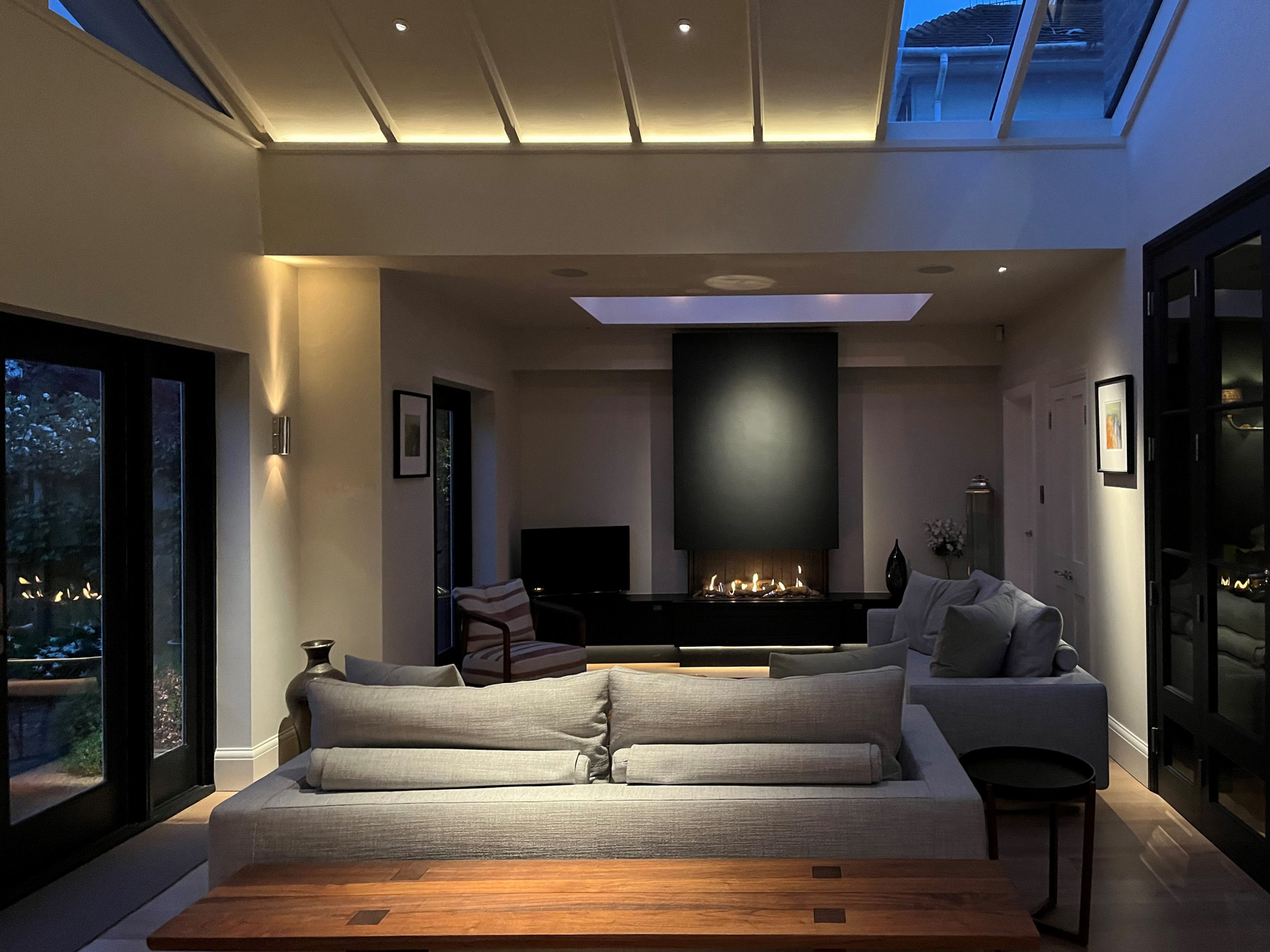 exmpale of upgrade from halogen downlights to LED in open plan living room