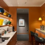 vibrant interiors and lighting in office kitchen