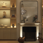 architectural lighting in living room with beautifully lit shelving