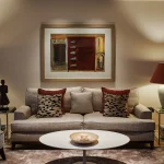 cosy living area with artwork and table lamps