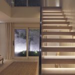 Staircase lit with linear light under each tread in open plan hallway