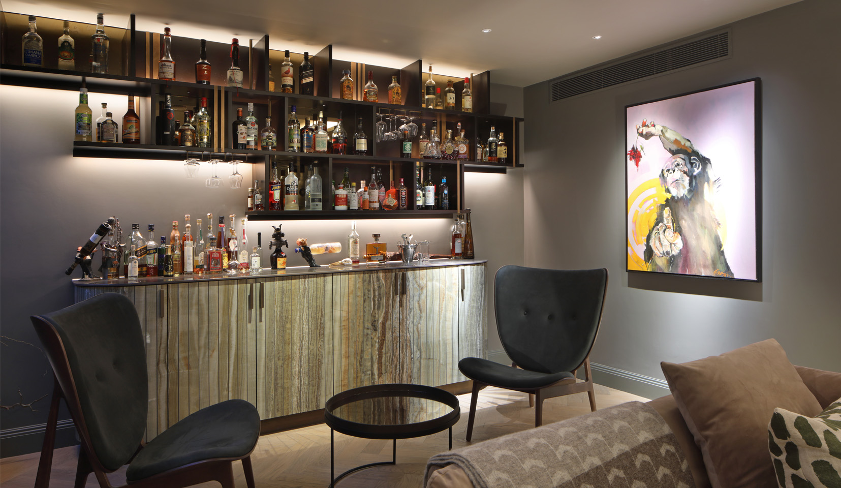 Home Bar unit lit from behind to create a floating effect
