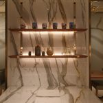 Mounted wall shelves backlighting objects