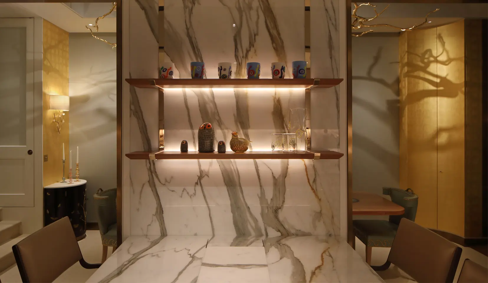 Mounted wall shelves backlighting objects