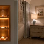 Shelving with miniature downlight to light objects
