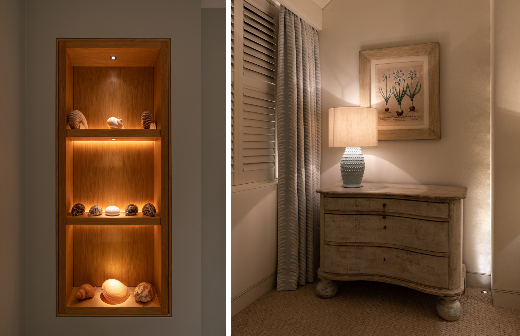 Shelving with miniature downlight to light objects