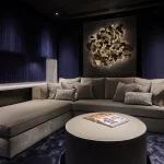 Dark blue cinema room with mood lighting