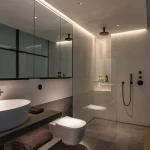 Contemporary bathroom with sleek lines of light