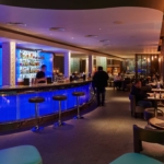 Luxury Hotel bar with blue furnishings and light