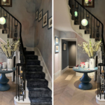 Staircase and hallway with flowers on a table