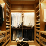 open shelving in dressing room with concealed lighting