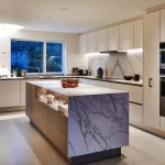 white marble kitchen with perfectly positioned downlights