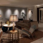 Living area lighting scheme with downlights to art and pannelling