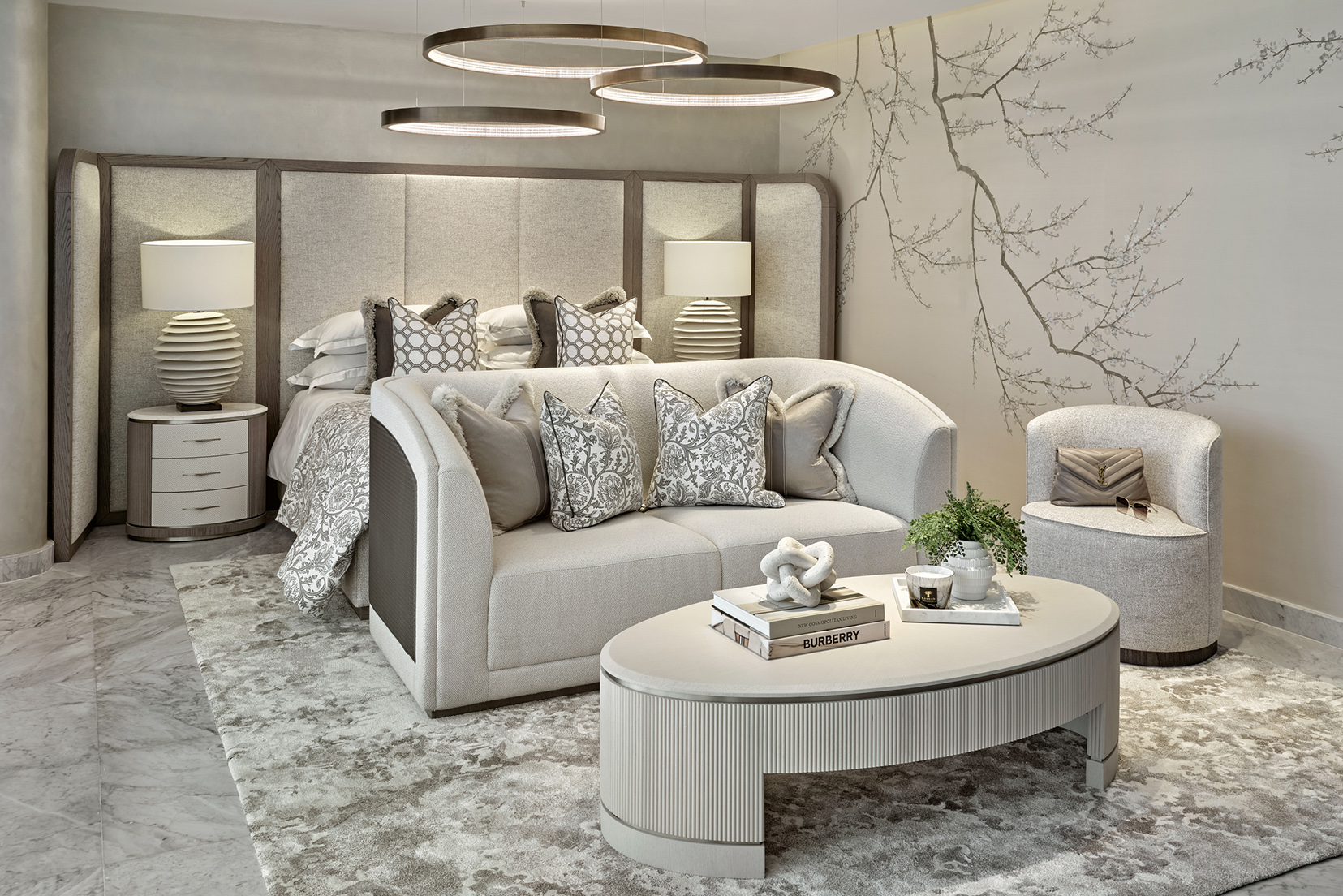 new hill house interiors designed bedroom at the John Cullen Lighting showroom Dubai